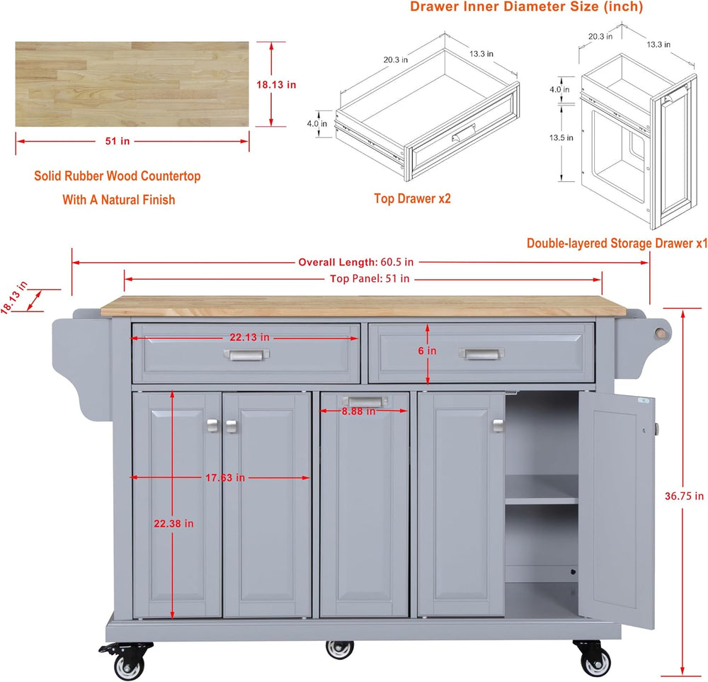 Cambridge Mobile Kitchen Island on Wheels with Storage and Wood top, Rolling ...