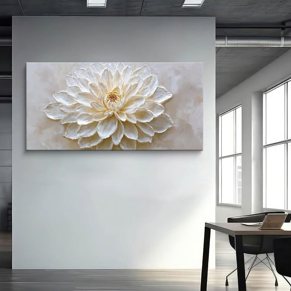 Large Modern Wall Art For Living Room White Flower Wall Decor 29 X 58 Inch