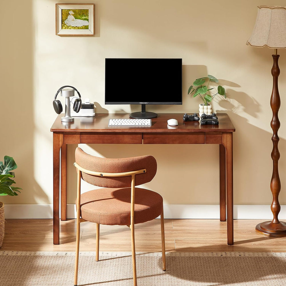 Solid Wood Computer Desk with Drawers (Black Walnut Color, 47.2inch)