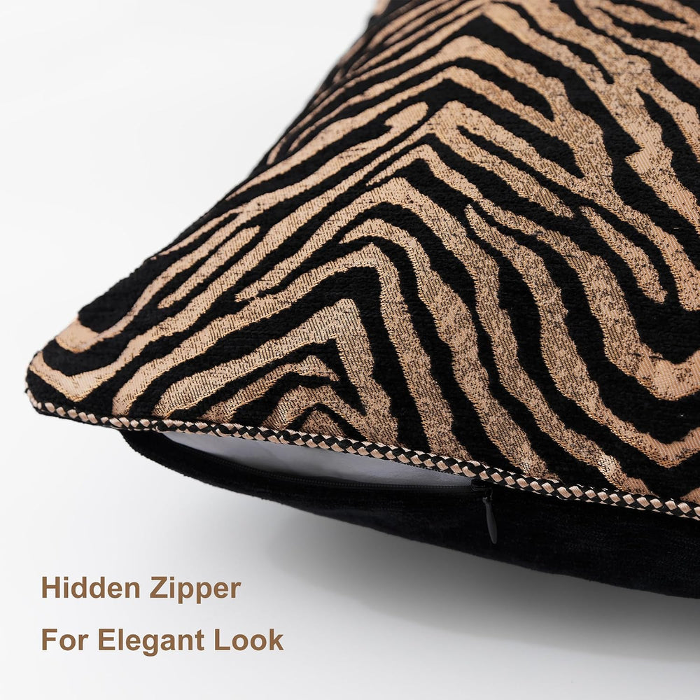 1-Piece Zebra Print Throw Pillow Covers 20x20 Inch, Black Gold