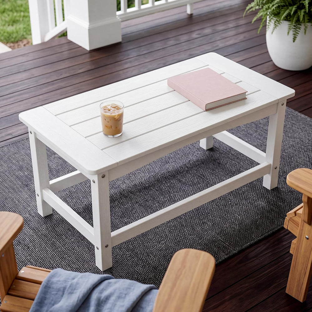 White Outdoor Coffee Table for Patio 35.4 x 17.5 x 16.1 Poly Lumber
