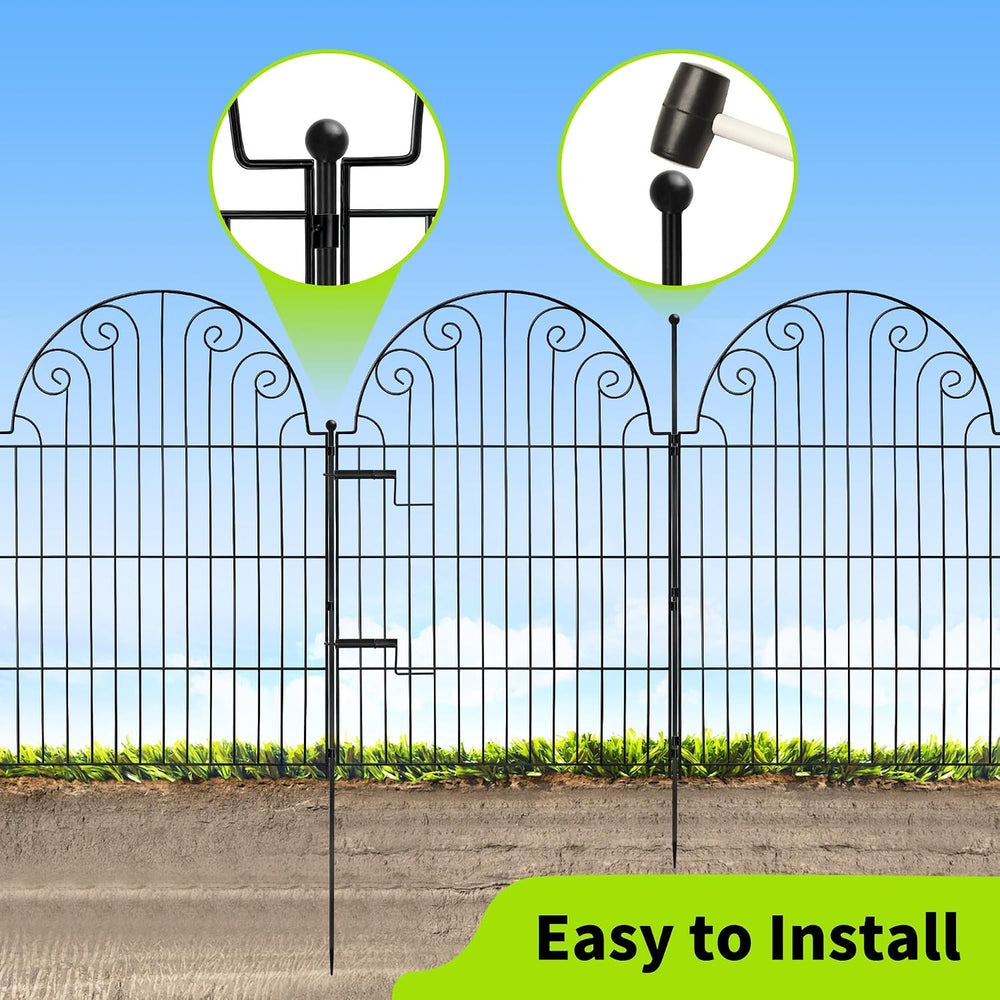 Garden Fence 5 Panels, 42 in H Above Ground, No Dig Metal Fence