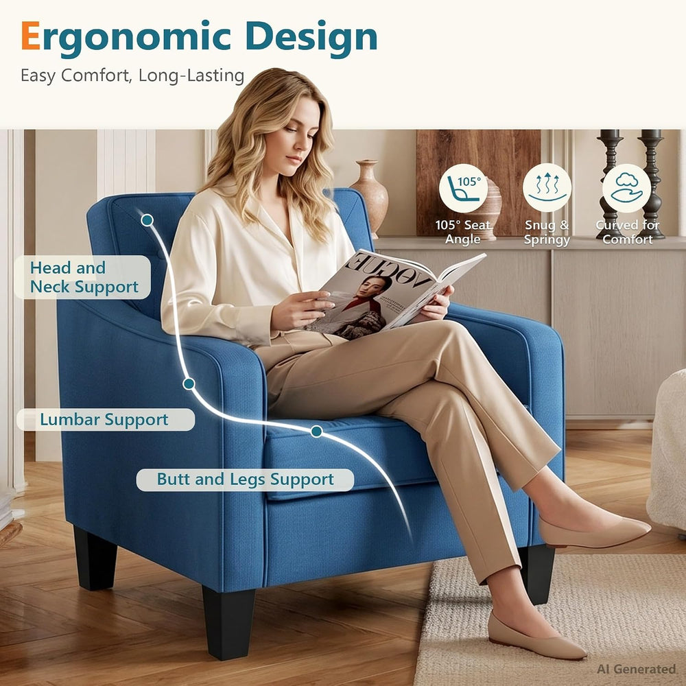Blue Accent Chairs set 2, Wide Comfy Arm Chair Living Room, Bedroom, Office