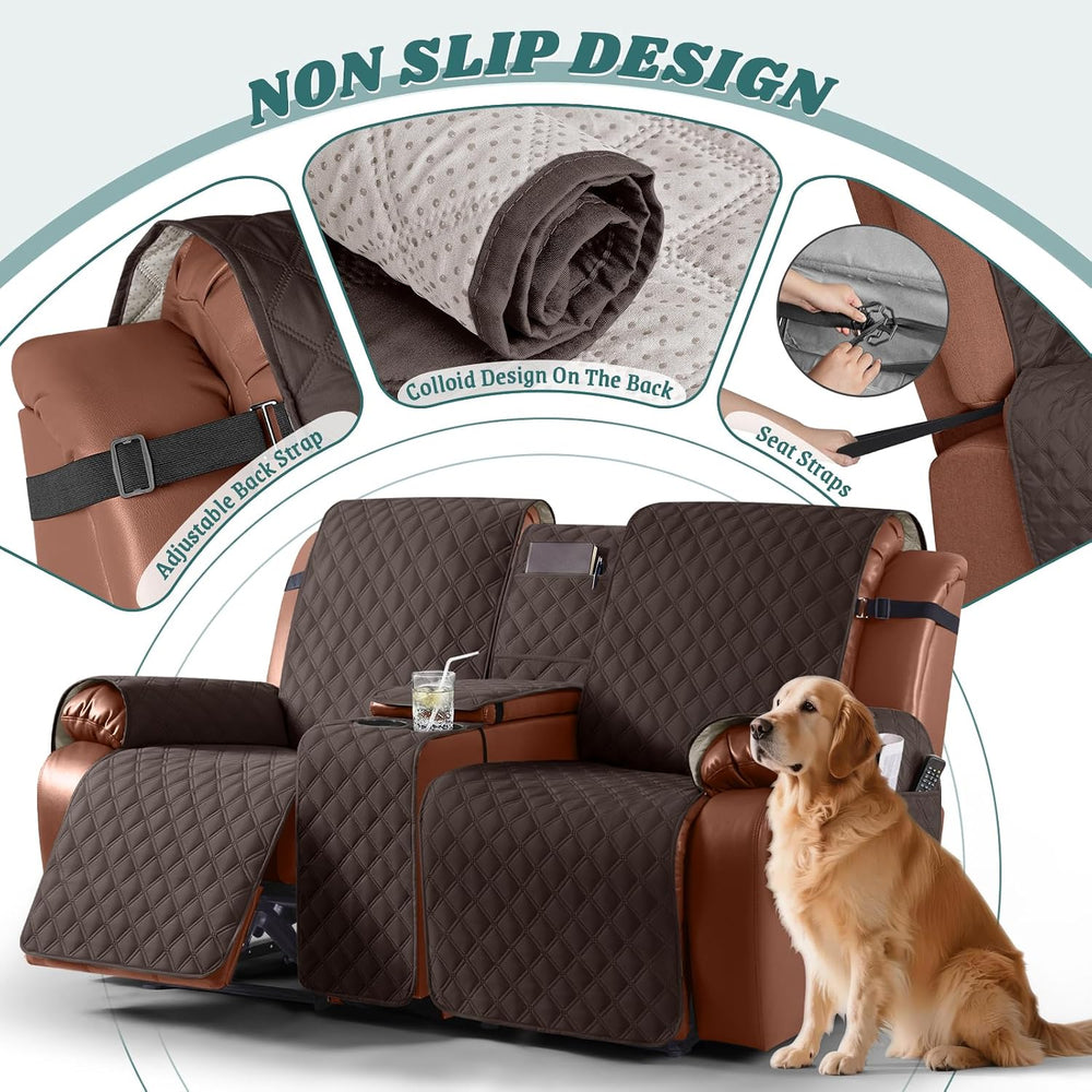 Ruaozz Waterproof Loveseat Recliner Cover with Console, Chocolate