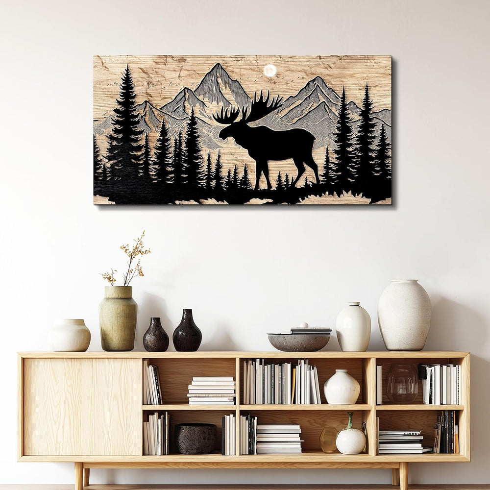 DZRWUBHS Large Wall Art For Living Room, Moose Wall Art Cabin Decor,Mountain ...