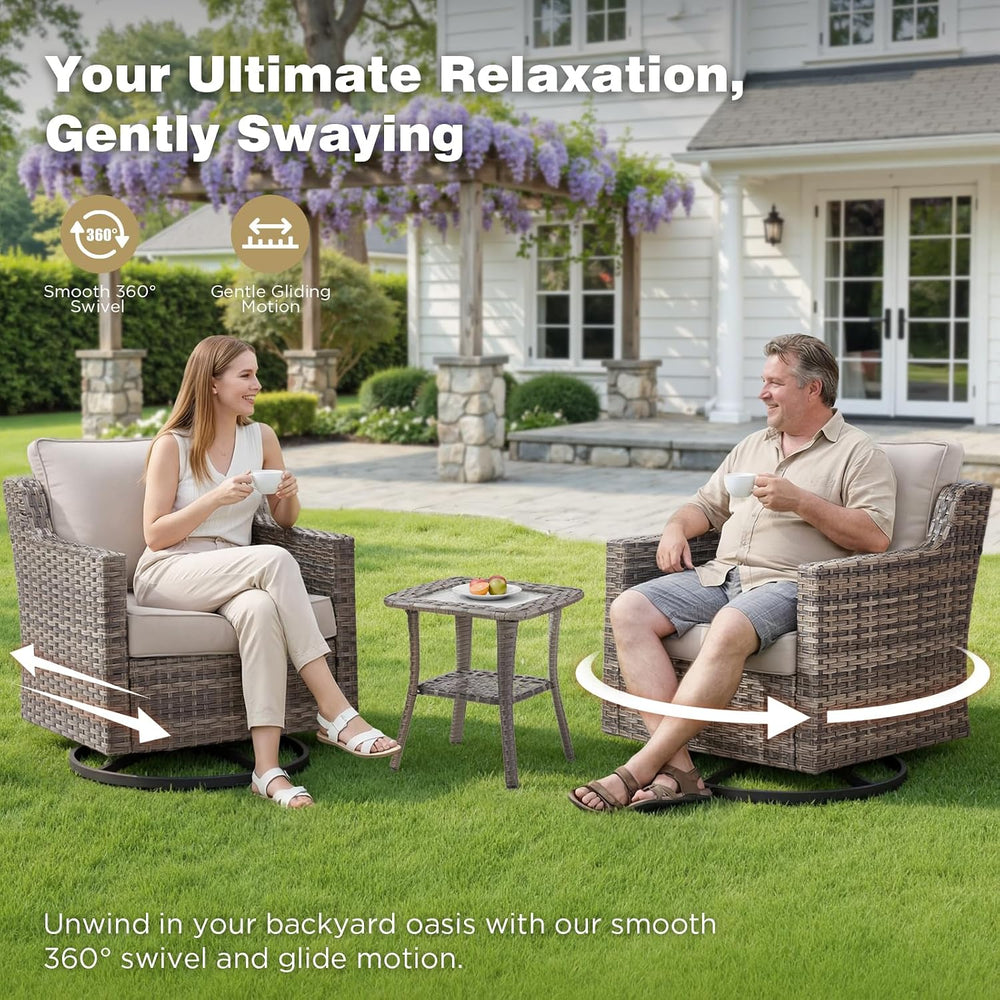 Belord Patio Wicker Swivel Rocker Patio Chairs with 3-Seater Sofa, Outdoor Ra...