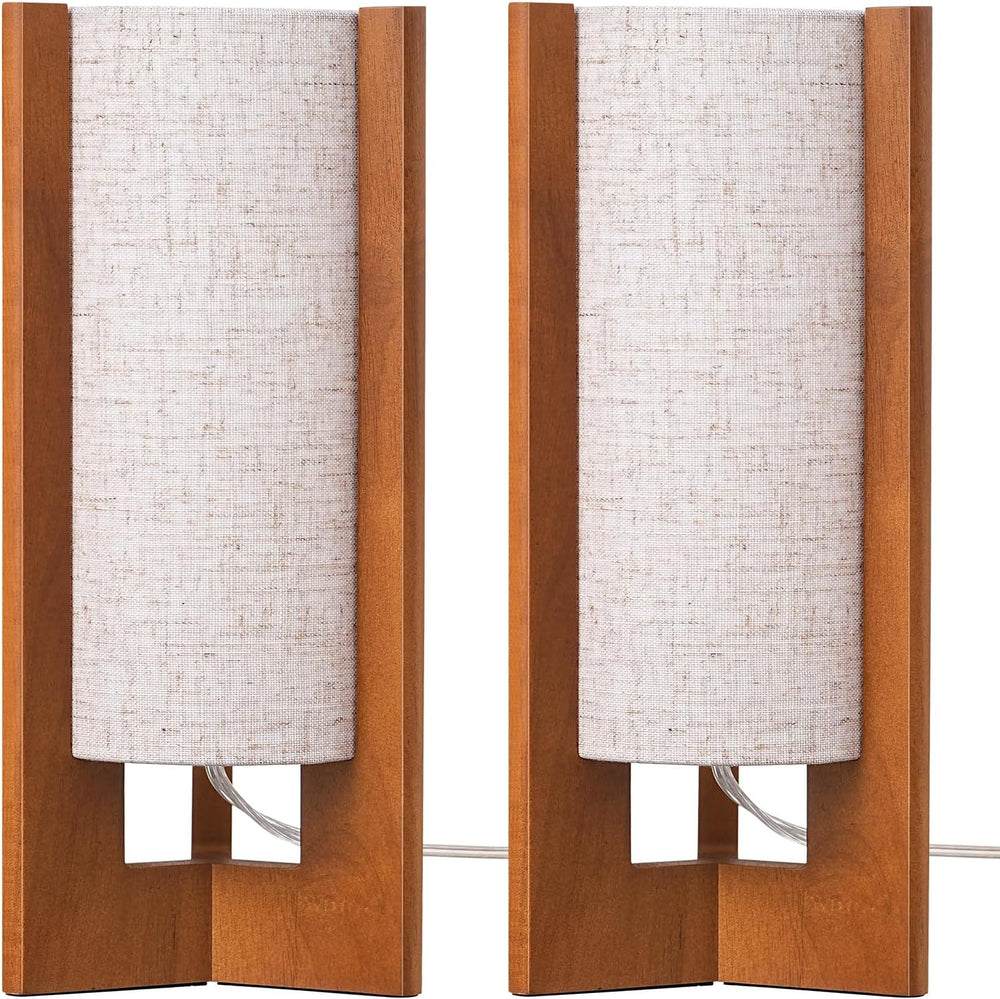 EDISHINE 13.5" Table Lamp, Rose Wood Cylinder Bedside Lamp, E26 Base, 2Pack