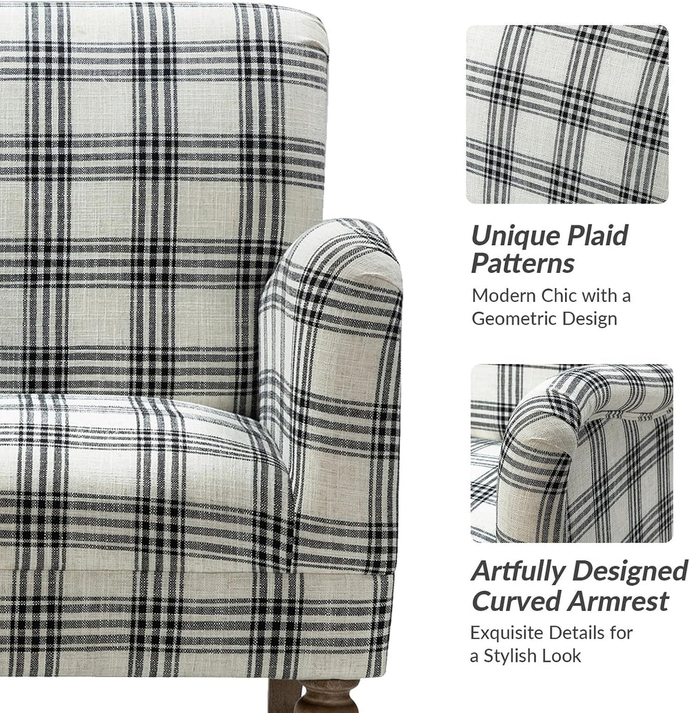 HULALA HOME Farmhouse Accent Chair with Plaid Pattern, Black