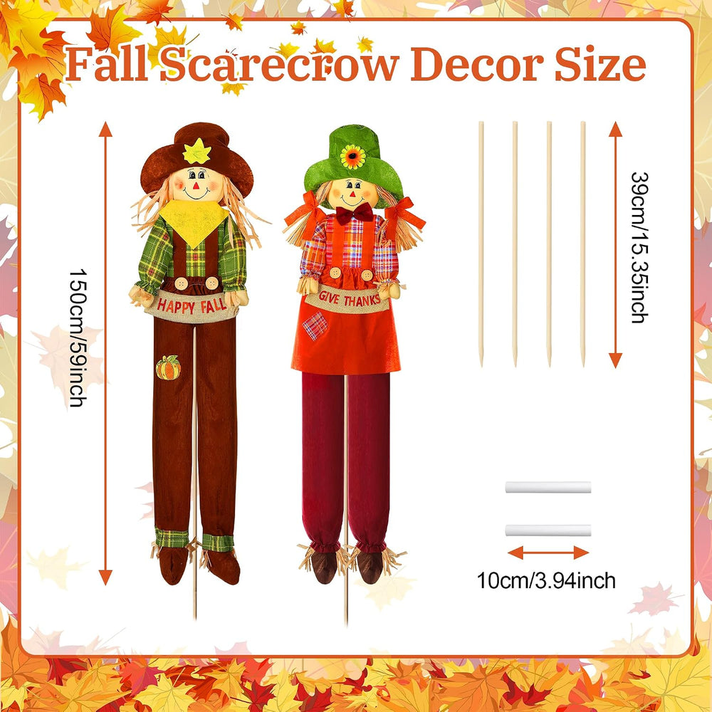 Meonum 2 Pack Fall Scarecrow Outdoor Decorations, Plaid, Cute, 60''