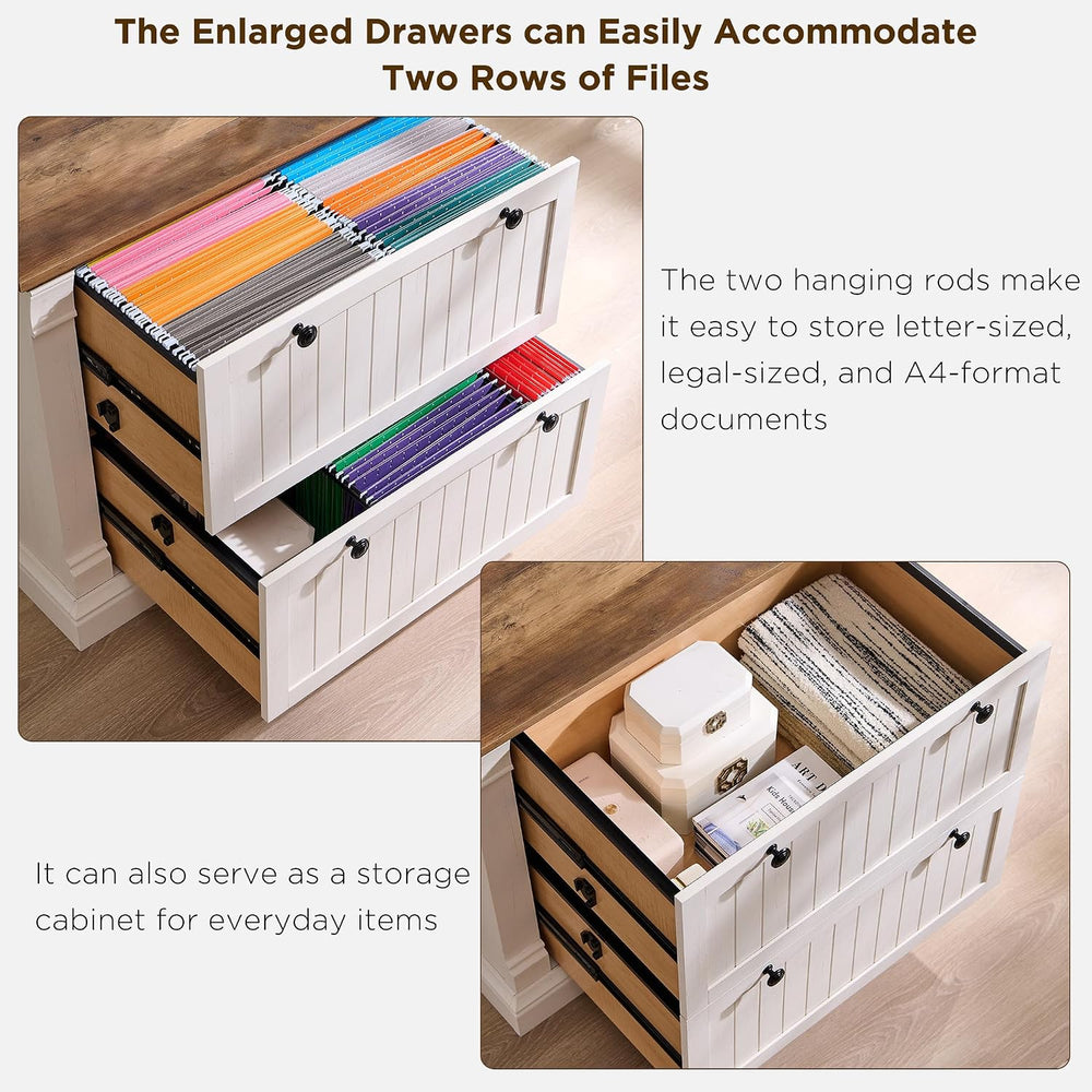 OKD Farmhouse Lateral File Cabinet with 2 Drawers, Antique White