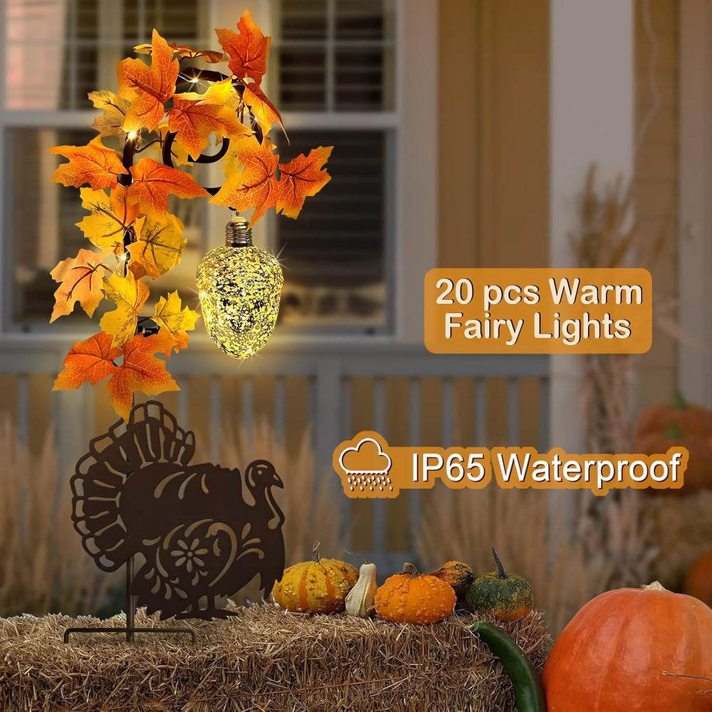 Thanksgiving Solar Lights Outdoor Pathway,Turkey & Acorn Fall Garden Stakes