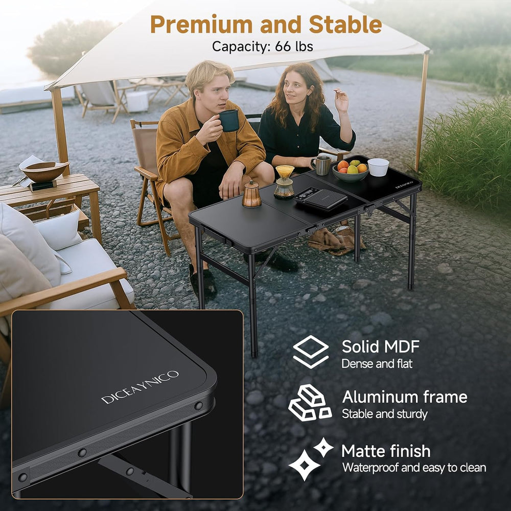 Folding Camping Table, 34.2"x15.7" 3 Adjustable Height Max 27.5"