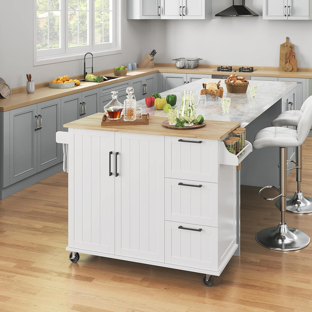 Yaheetech 53" Width Rolling Kitchen Island with Storage, Dropleaf, White