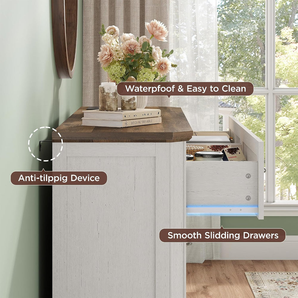 Maupvit 47" Farmhouse 6 Drawers Dresser for Storage,Wide Metal Handle, S...