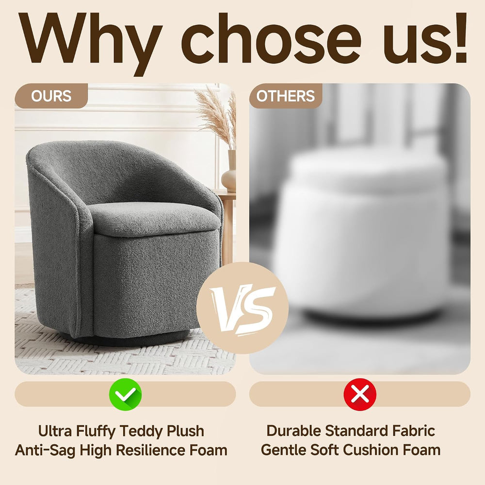 Swivel Accent Chair,Vanity Stool with Storage 360 °Rotation Teddy Fleece