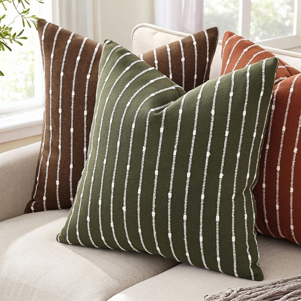 decorUhome Striped Decorative Throw Pillow Covers 22x22 Set of 2, Brown