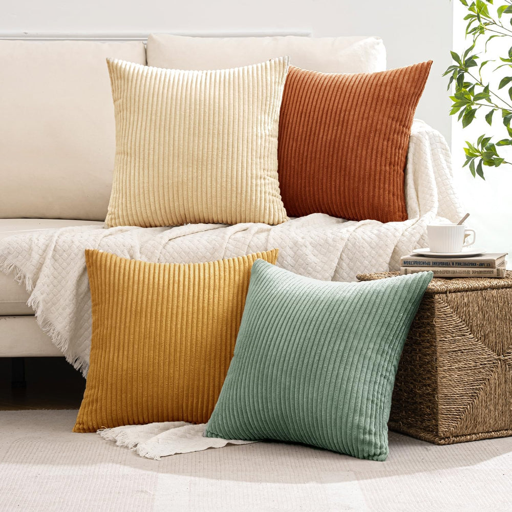 MIULEE Soft Corduroy Decorative Throw Pillow Covers Orange Teal 20x20