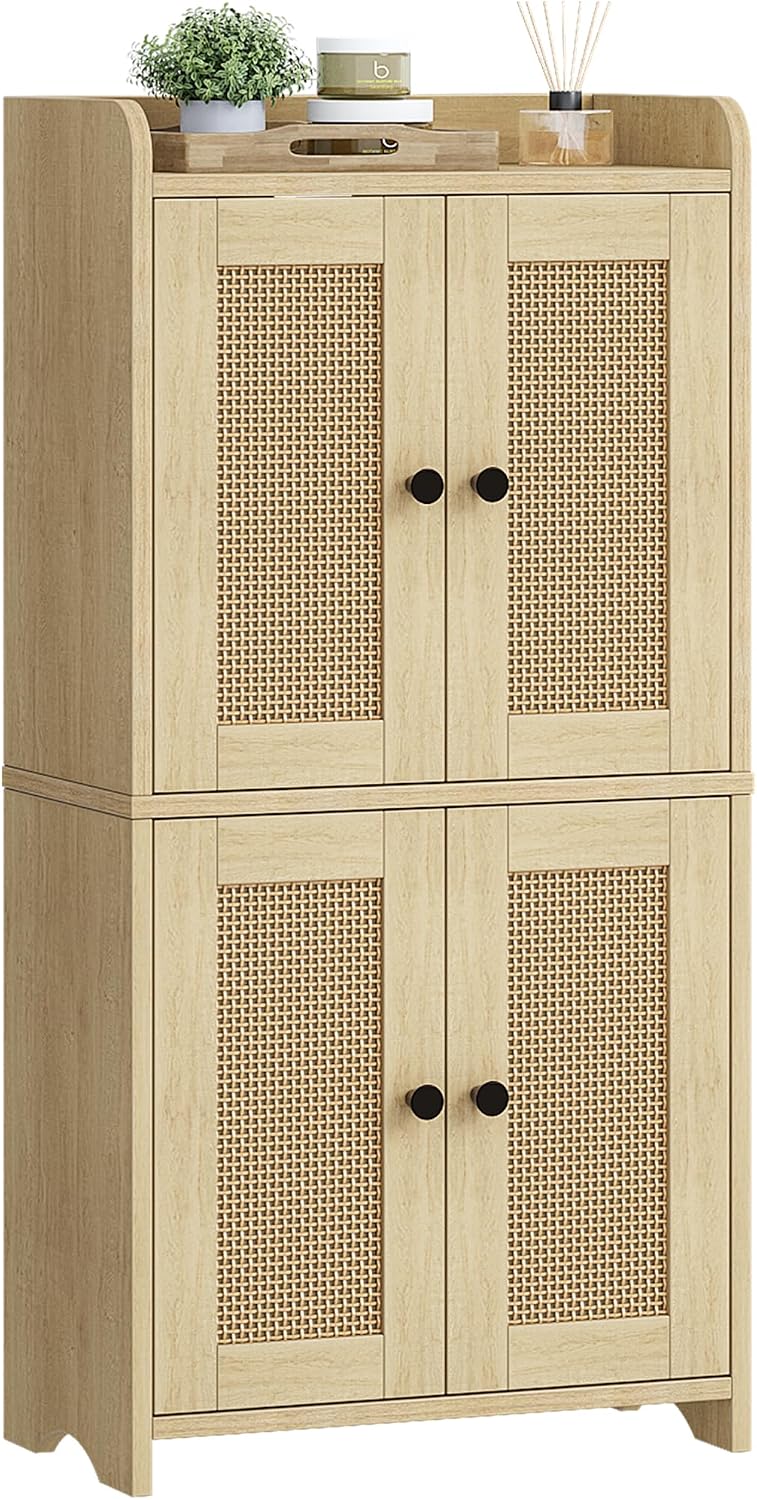 HEXCELEN Small Bathroom Storage Cabinet with 4 Doors,Streamlined American