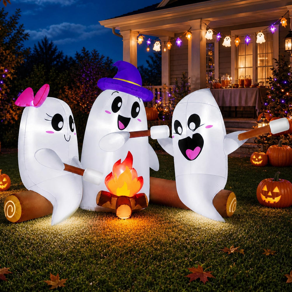 zukakii 6FT Long Halloween Inflatables Decorations Outdoor Campfire Ghosts Ad...