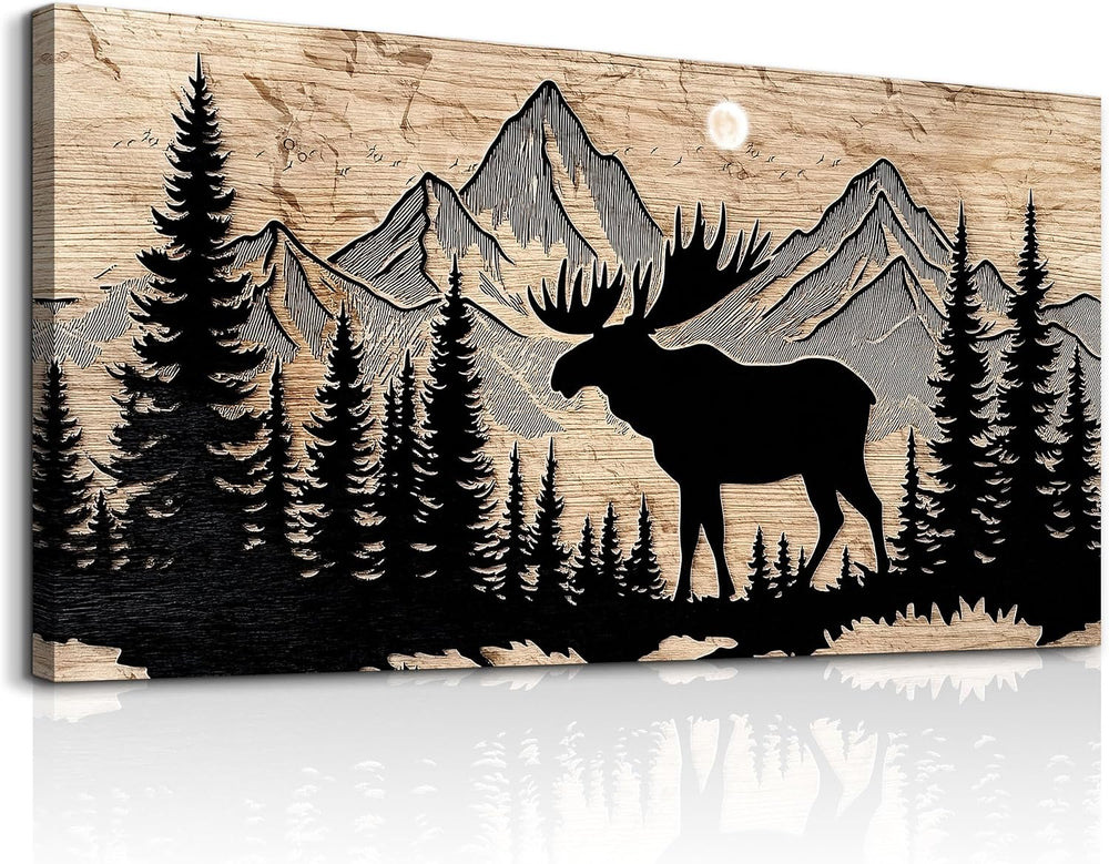 DZRWUBHS Large Wall Art For Living Room, Moose Wall Art Cabin Decor,Mountain ...