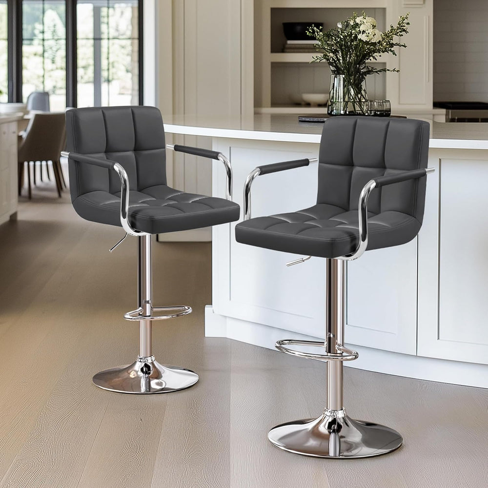 Yaheetech Bar Stools Set of 2, Swivel with Backs, Adjustable Height, Gray