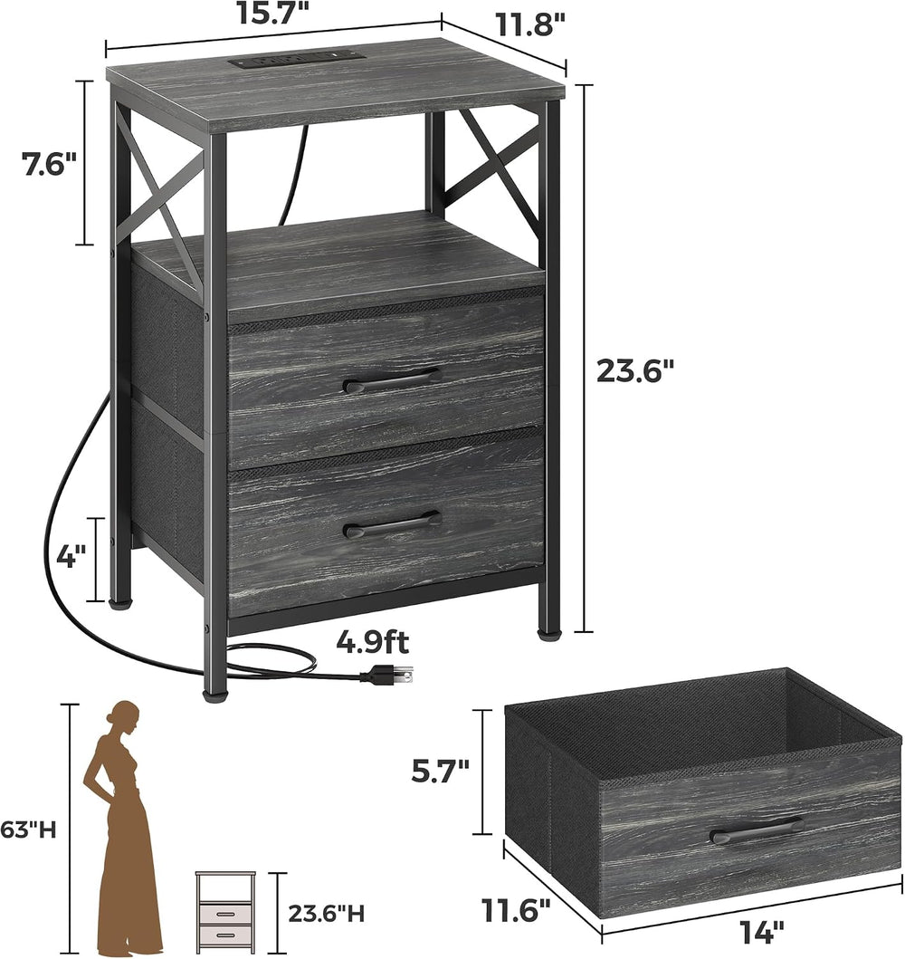 Huuger Night Stand with Charger Station, USB-C Port, End Table