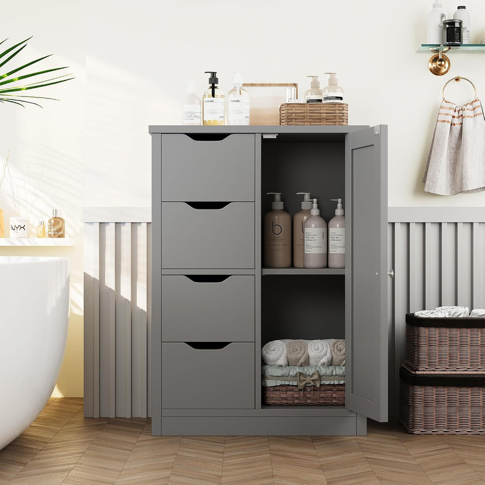 Shintenchi Bathroom Small Floor Storage Cabinet with 4 Drawers, Gray