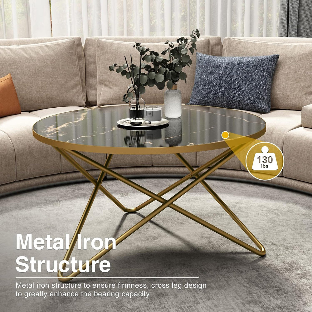 HLR Round Coffee Table with Black Faux Marble Top