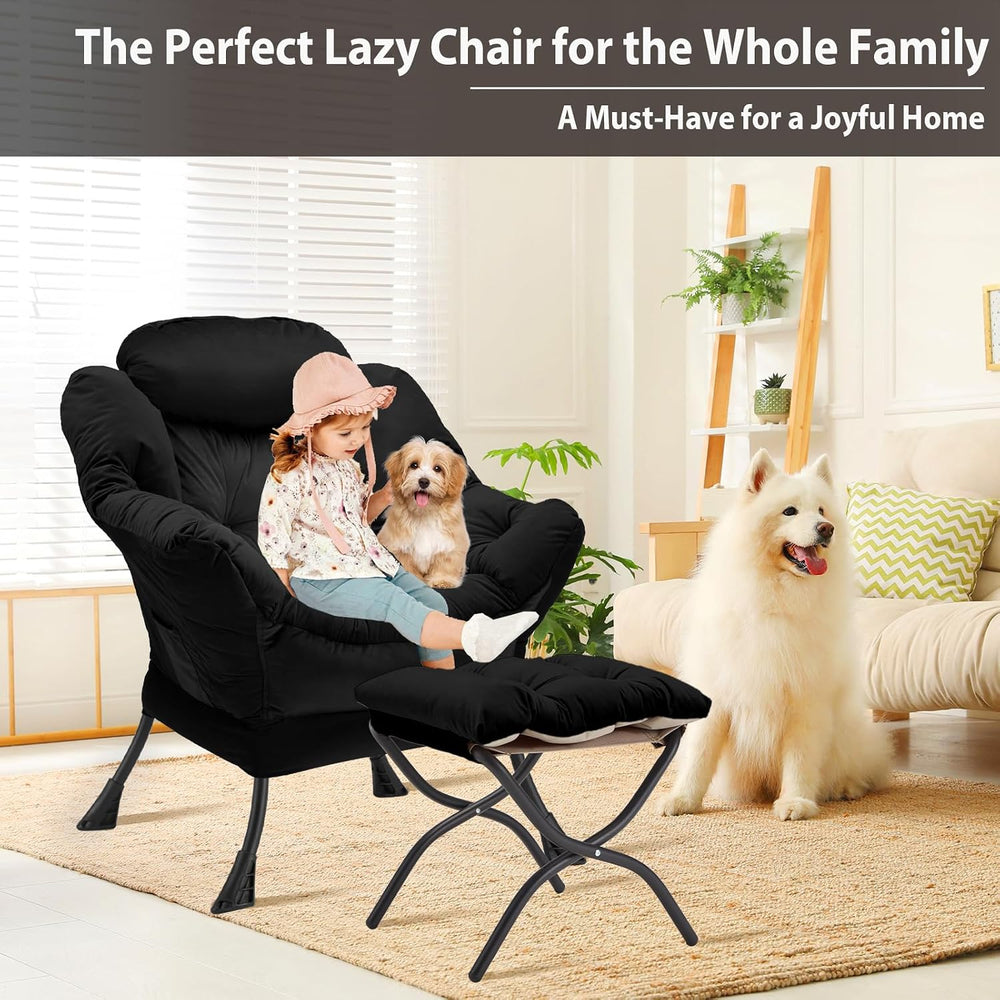 Youtanic Lazy Chair with Folding Ottoman, Accent Chair Velvet Upholstered wit...