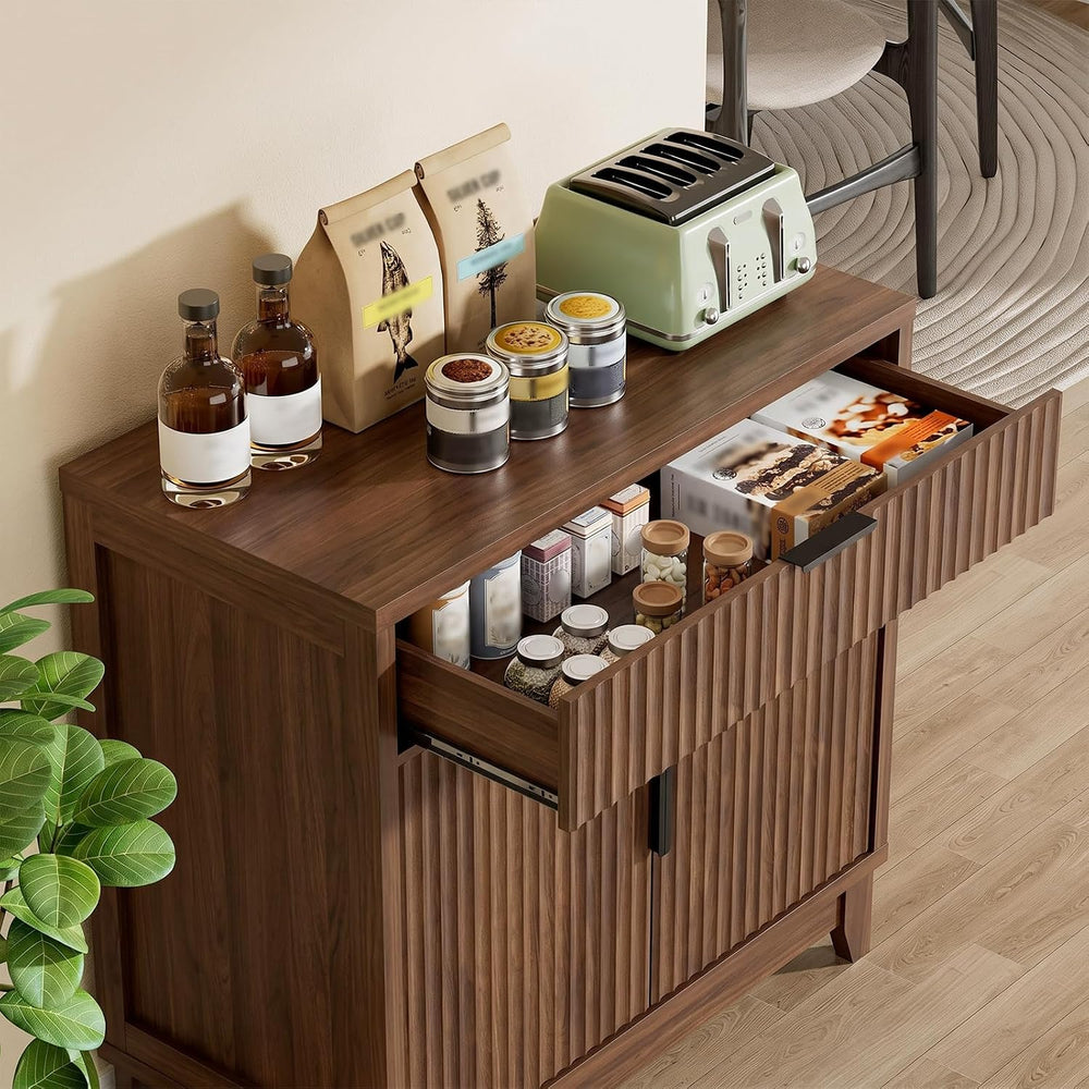Vabches 32" Fluted Sideboard Buffet Cabinet with Storage, Walnut