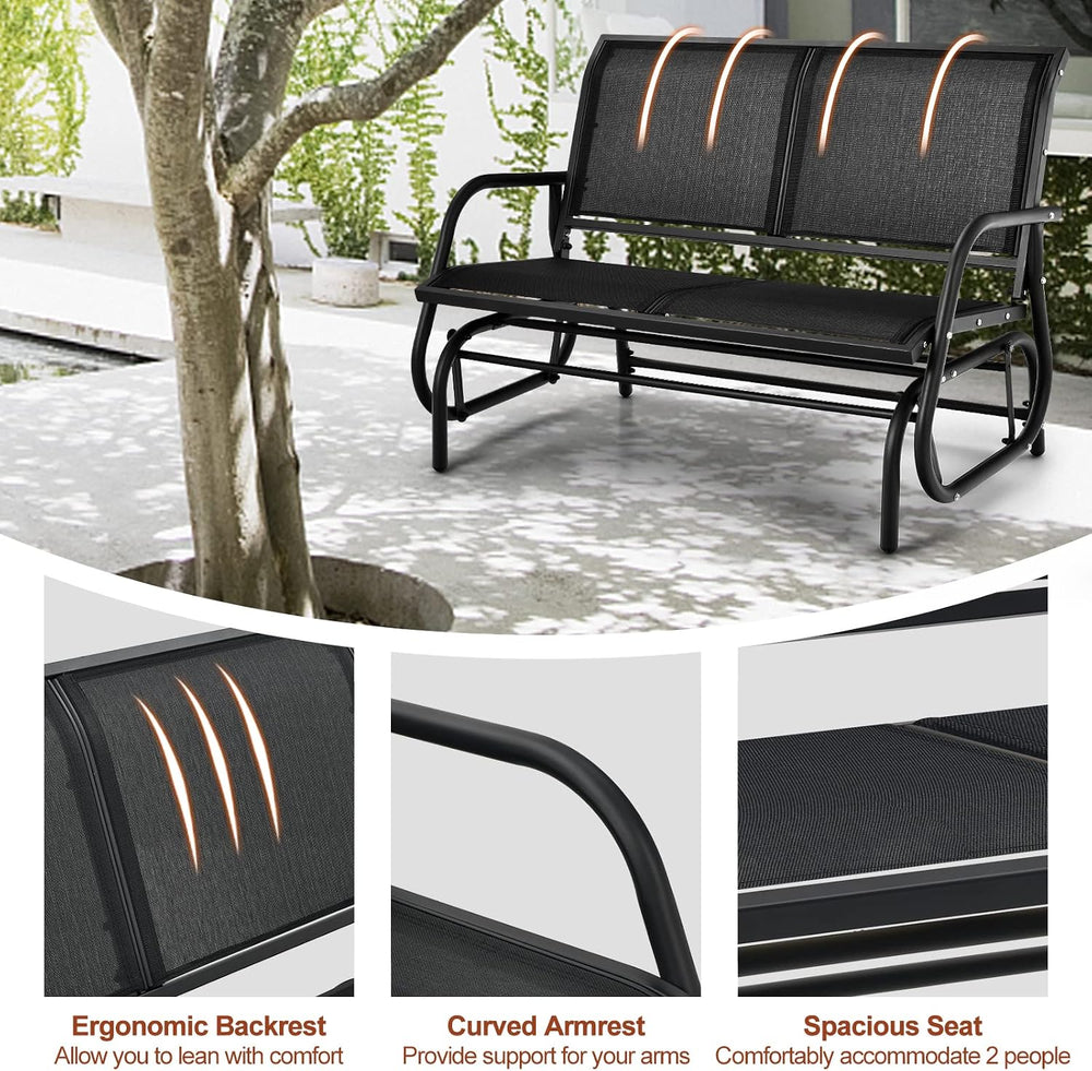 Tangkula 2 Person Patio Glider, Outdoor Swing Bench Rocker Glider Loveseat Ch...