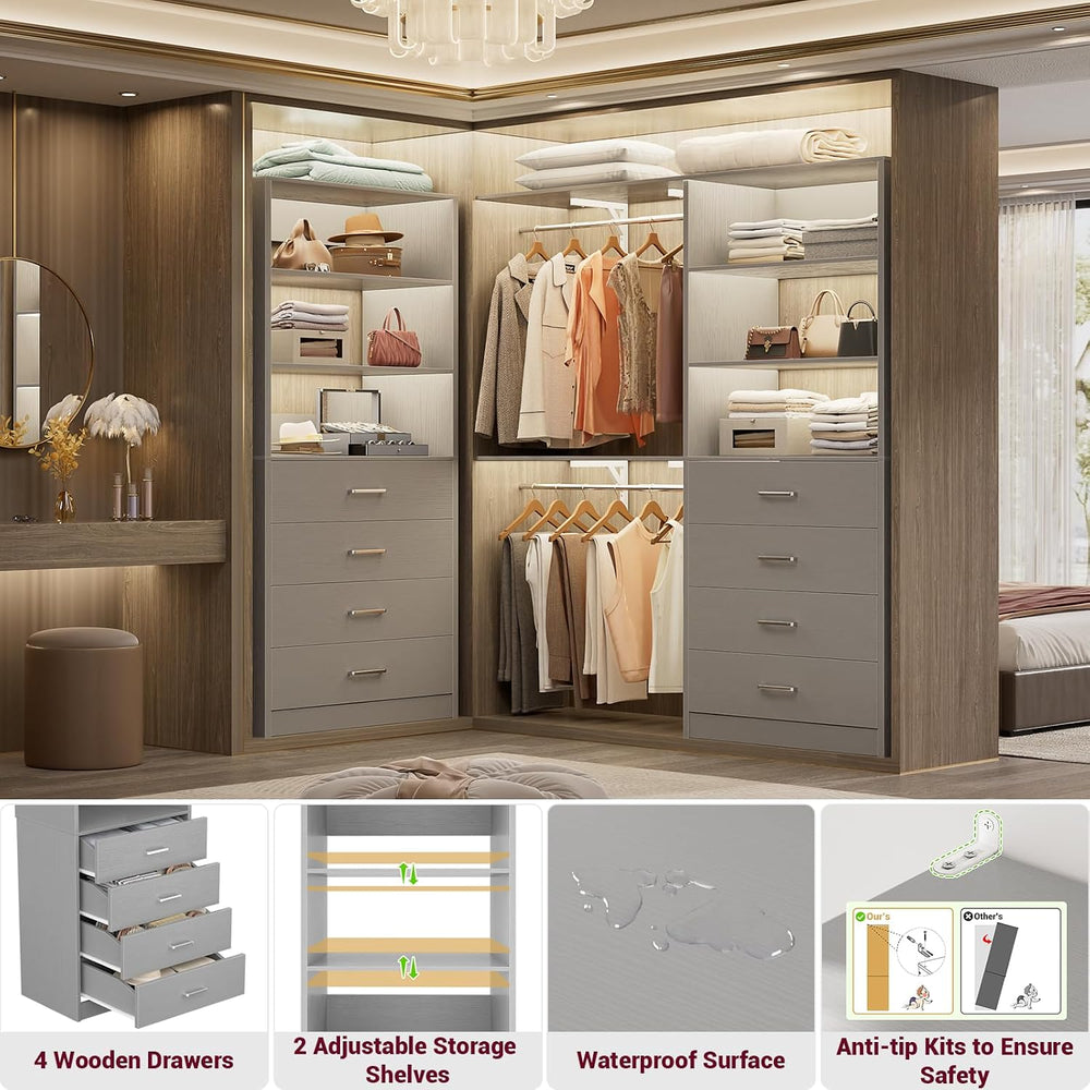 Aheaplus Closet Drawers System, 21.3" Wood Closet Organizer with 4 Drawers