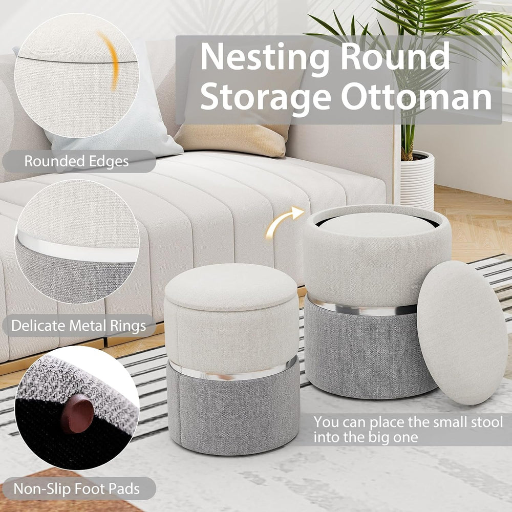GIANTEX Ottoman with Storage, 1 Large & 1 Small Nesting Ottoman Side Table