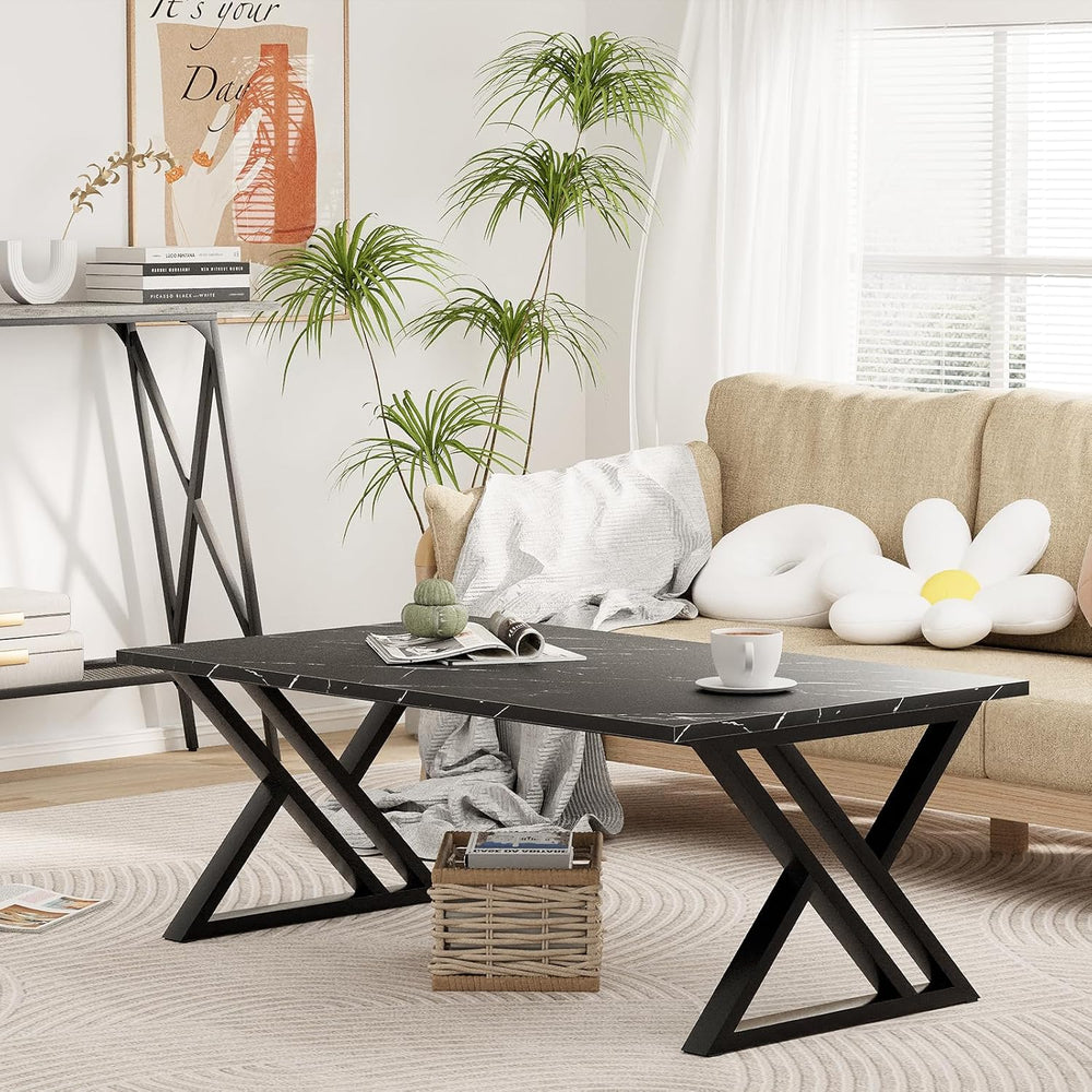 Wolawu Coffee Table Living Room Tables Black Coffee Tables for Home Office