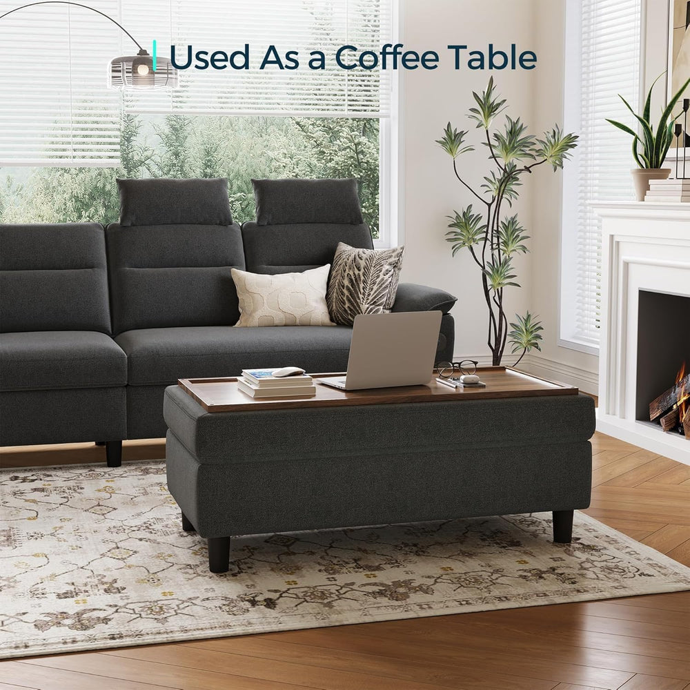 LINSY HOME 46 Inches Wide Storage Ottoman Bench, Linen Coffee Table Long Shoe...