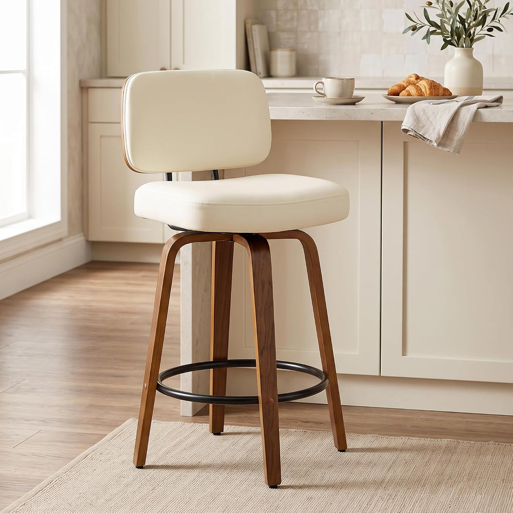 Swivel Counter Height Bar Stools Set of 1, 26+Inch Faux Leather Barstool with...