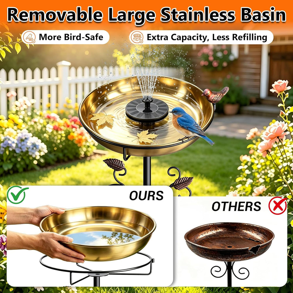 50" Tall Stainless Steel Bird Bath for Outside, Bird Water Feeder