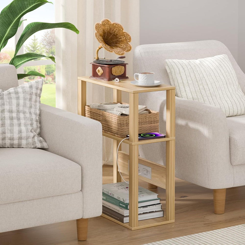 YUFAM 3-Tier Narrow Bedside Table Set 2 for Small Spaces, Skinny Nightstand