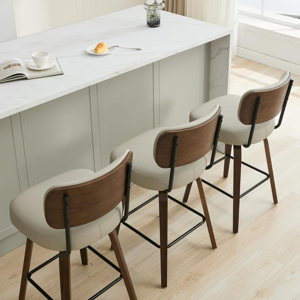 Swivel Bar Stools Set of 2, 30" Bar Height, Beige Grey