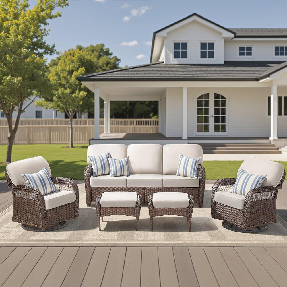 5 Pieces Patio Furniture Set Swivel Chairs, All Weather Wicker Swivel Rocker ...