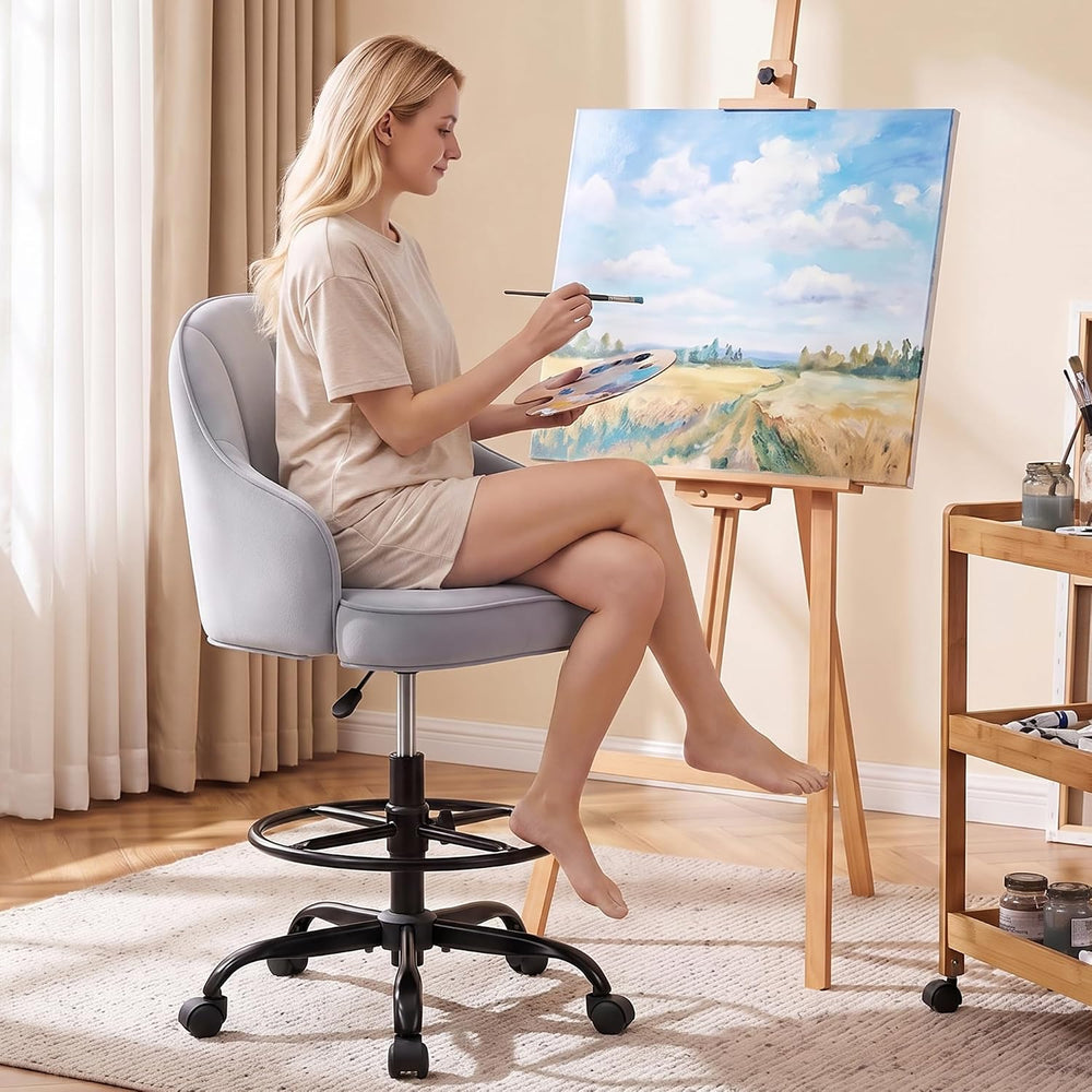 Drafting Tall Office Chair for Standing Desk, Velvet & Back Support