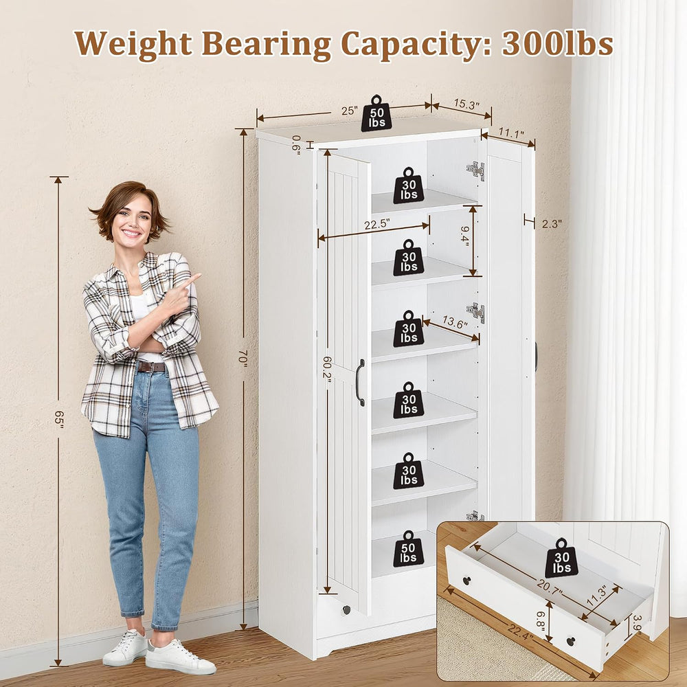 Decofy 70" Tall Storage Cabinet, Large Wood Storage Pantry Cabinets with...