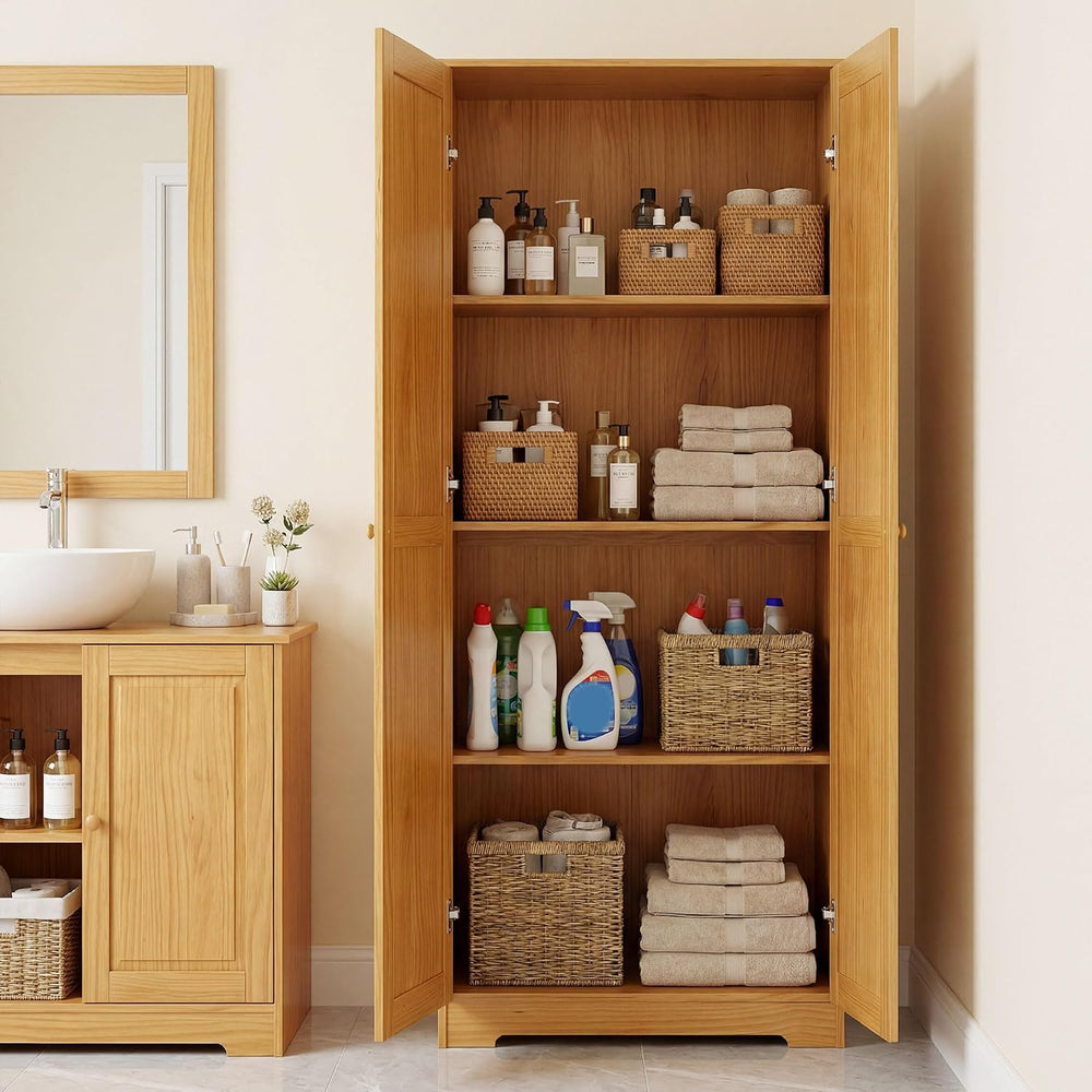 HOMCOM 67" Solid Wood Kitchen Pantry Storage Cabinet with Doors Brown