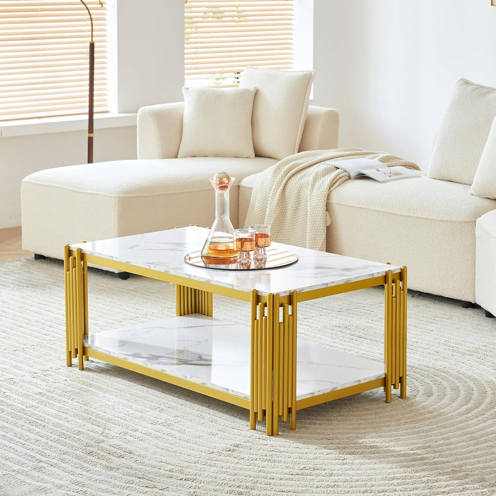 White Marble Coffee Table Set of 3, Faux Marble Coffee Table