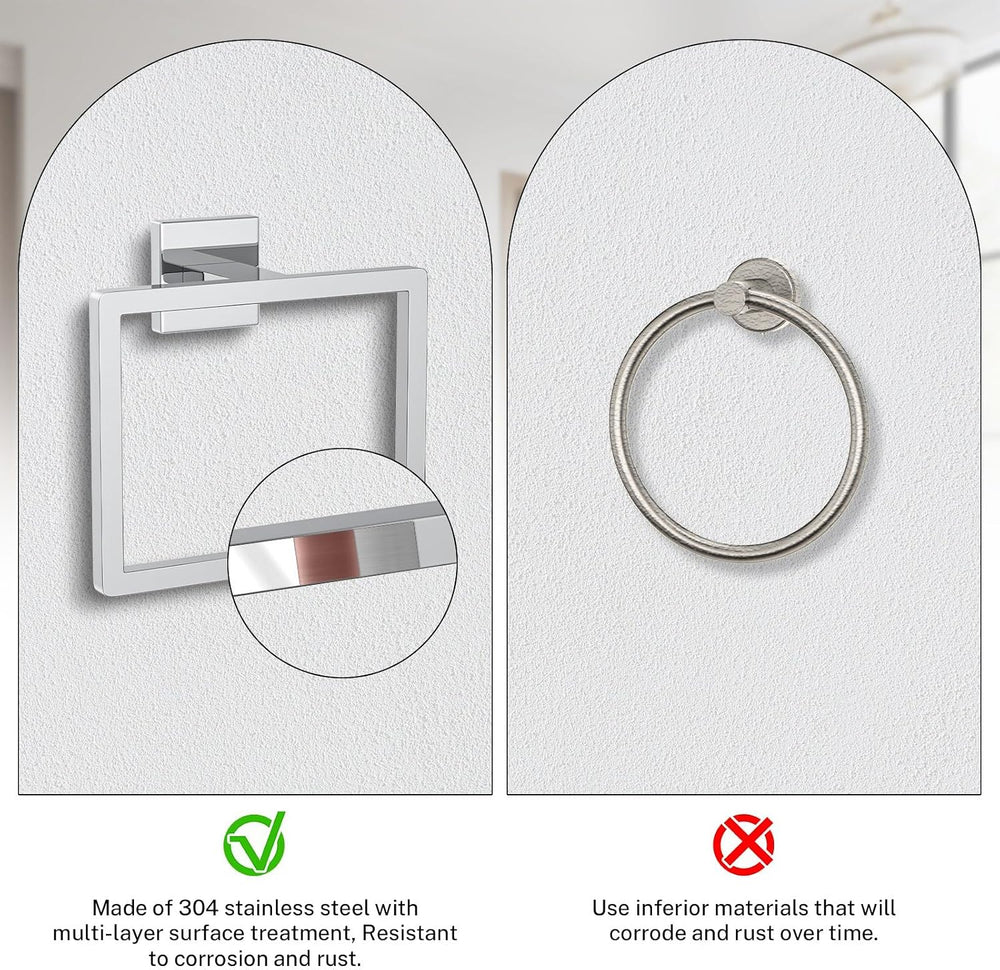 2-Piece Polished Chrome Towel Ring,Hand Towel Holder,Modern Towel Holder Stai...