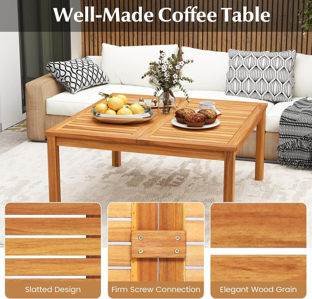 Tangkula Patio Wood Coffee Table, Solid Acacia Wood, 35.5 Inches
