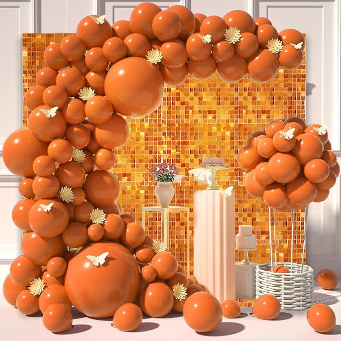 24PCS Orange Shimmer Wall Backdrop, Square Sequin Backdrops Panel, Glitter Wa...