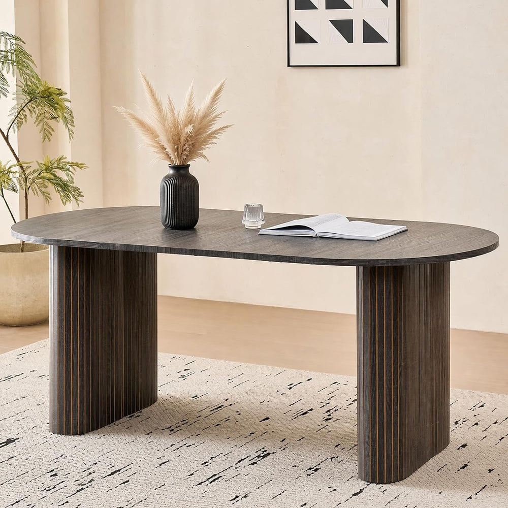 70.8" Oval Dining Table for 4 6 Person, Black