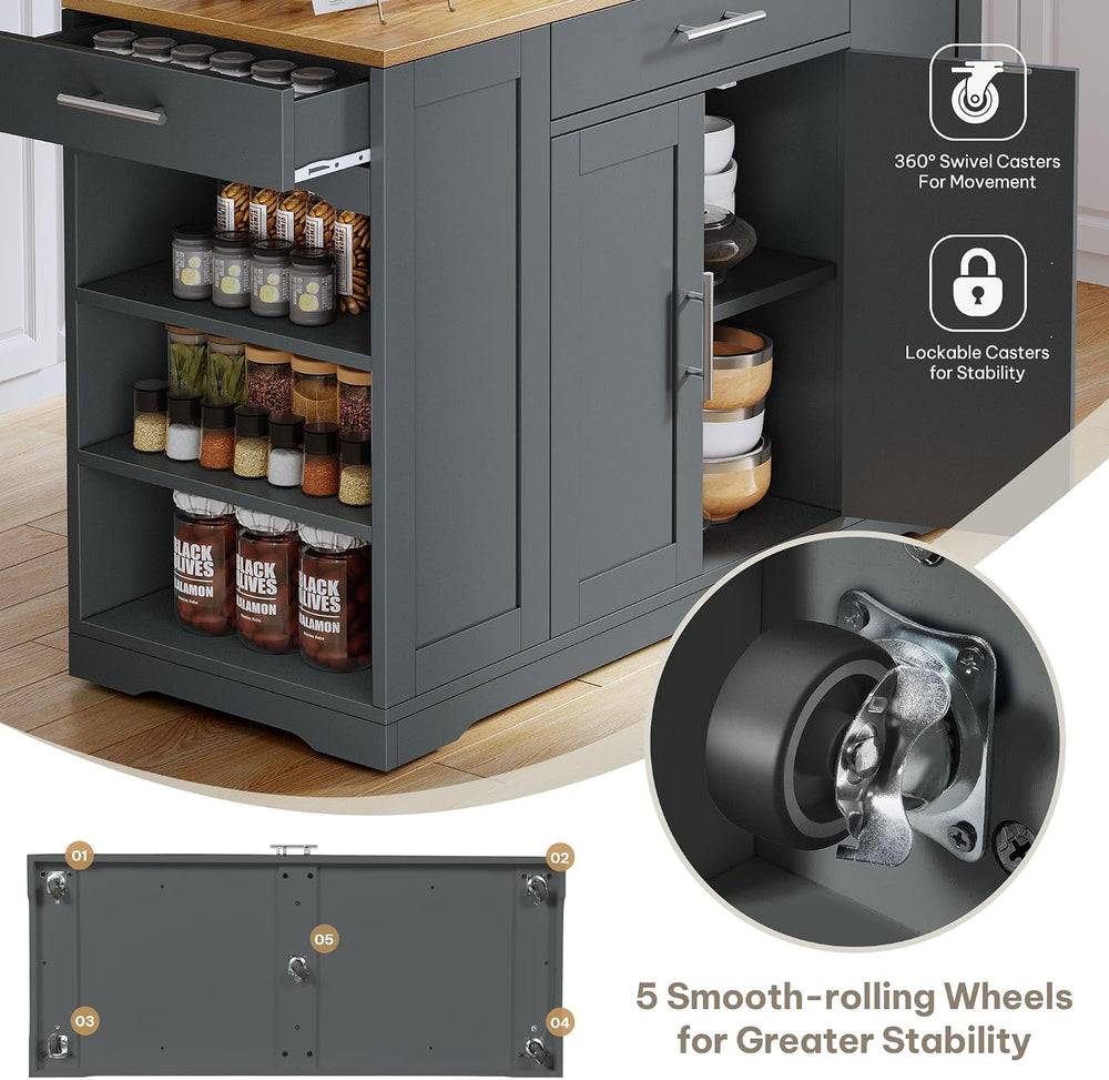 DWVO Large Kitchen Island with Trash Can Cabinet