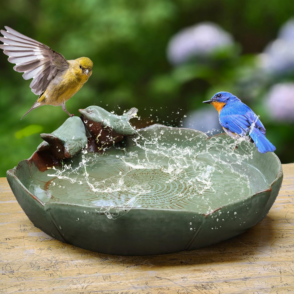 Ceramic Bird Bath for Outside on Ground, 9.45-Inch Birds Bath Bowl Only, Grou...